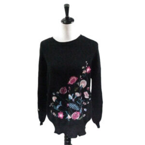 Pixley Boho Black Floral Embroidered Sweater Size Small